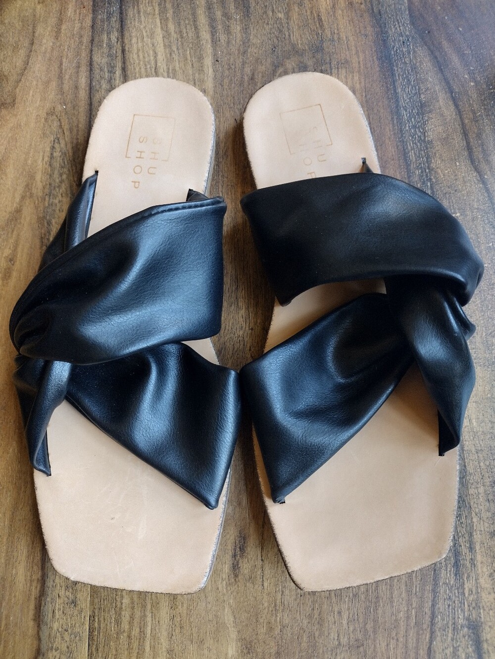Shu Shop Black Faux Leather Sandals Size 7.5